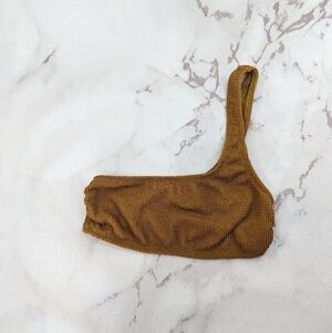 Good American Swim Top Womens 1 2 Medium Bronze Brown Crinkle One Shoulder